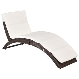 Garden Patio Rattan Wicker Folding Sun Lounger Recliner Bed Chair with Cushion for Outdoor, Mixed Brown