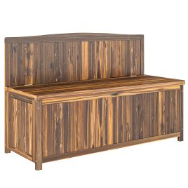 SUNVISTA Wood Storage Bench for Patio Furniture, Outdoor Garden Seating Tools, Brown
