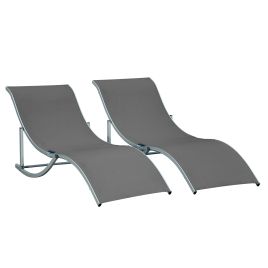 Set of 2 S-shaped Foldable Lounge Chair Sun Lounger Reclining Outdoor Chair for Patio Beach Garden Grey