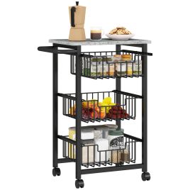 HERON Three Basket Mobile Kitchen Island, with Brakes - Grey/Black