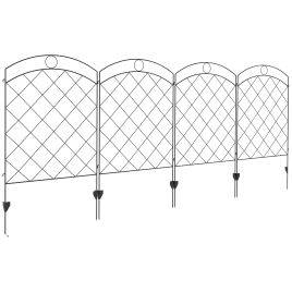 Steel Decorative Outdoor Picket Fence Panels Set of 4, Black