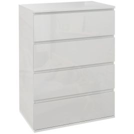 ROWAN White Chest of Drawers - Medium-sized, High Gloss Finish, 4 Drawers
