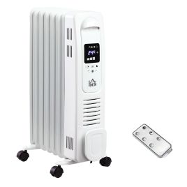 7 Fin Portable Heater 1630W Oil Filled Radiator with Timer Remote Control - White