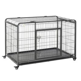 Heavy Duty Dog Crates Foldable Doge Kennel and Dog Cage Pet Playpen with Double Doors Removable Tray Lockable Wheels 125cm x 76cm x 81cm.