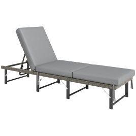 SUNVISTA Single Folding Rattan Sun Lounger, with Cushion - Grey