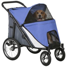 Shelley Foldable Pet Stroller with Washable Cushion and Storage Bags - Blue
