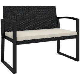 SUNVISTA Two-Seater Rattan Garden Bench - Beige/Black