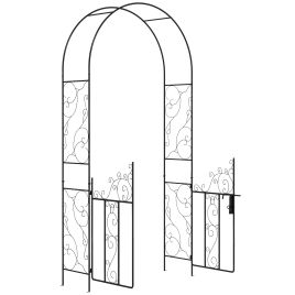 SUNVISTA Outdoor Garden Arch with Double Gates, Metal Garden Arbor for Climbing Plants, Roses, Vines, Black