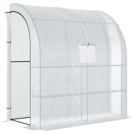 Walk-In Lean to Wall Greenhouse with Windows and Doors 2 Tiers 4 Wired Shelves 200L x 100W x 215Hcm White