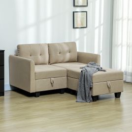 HERON 'L' Shape Modular Storage Sofa - Light Brown