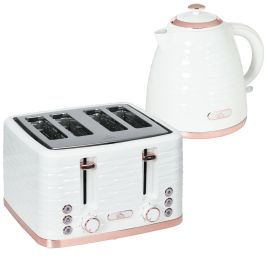 3000W Kettle and Toaster Sets with 1.7L Rapid Boil Kettle and 4 Slice Toaster - Cream White