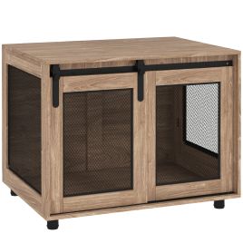 PAWSTER Dog Crate Furniture with Sliding Door for Medium Dogs, 80 x 58.5 x 63cm, Walnut Brown