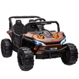 AIVAGO 12V Battery Powered Ride on Truck w/ Remote, 4 Suspension Wheels, Horn Lights Music USB, for 3-5 Years Old - Brown