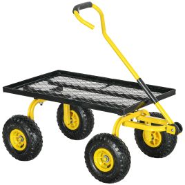 SUNVISTA Garden Trolley Cart with 10 Inch Pneumatic Wheels, 150kg Capacity, Rotating Handle, Yellow