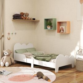 AIVAGO Cloud-Themed Toddler Bed Frame with Safety Rails, 143.5 x 74.5 x 56cm