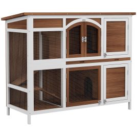 Shelley Two-Tier Wooden Pet Hutch with Openable Roof Slide-Out Tray - Efficient Design