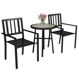 SUNVISTA 3 Piece Patio Bistro Set with Plastic Top, 2 Stackable Chairs, Galvanised Steel Frame, Grey