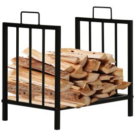 Firewood Log Rack Fireplace Log Holder Wood Storage Rack with 2 Handles, for Outdoor and Indoor Use, 42 x 32.5 x 46cm, Black