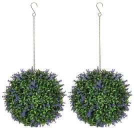 HERON Set of 2 Artificial Plant Topiary Balls, UV-protected Fake Decorative Plants, Faux Plants for Home Indoor Outdoor Decor, 27cm, Purple