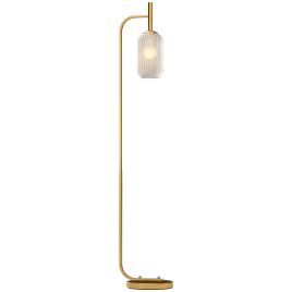 HERON Floor Lamp for Living Room with Glass Lampshade, Modern Standing Lamp with Foot Switch for Bedroom, Bulb not Included, Gold Tone