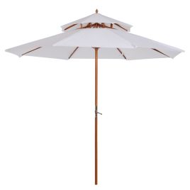 2.7m Patio Umbrella Double Tier Garden Parasol Umbrella Outdoor Sun Umbrella Sunshade Bamboo Parasol Cream White