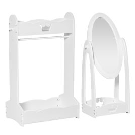 Kids Clothes Rail with 360 Rotating Full-Length Mirror - White