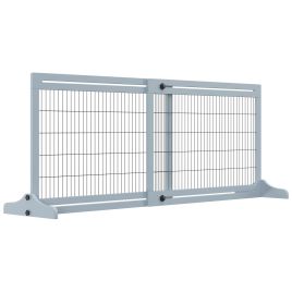 Adjustable Wooden Pet Gate, Freestanding Dog Barrier Fence with 3 Panels for Doorway, Hallway, 69H x 104-183H cm, Blue