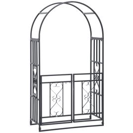 SUNVISTA Metal Garden Arch, 114x50x206cm Double Gate Arbor for Climbing Plants, Dark Grey