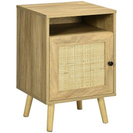 HERON Bedside Table with Rattan Element, Side End Table with Shelf and Cupboard, 39cmx35cmx60cm, Natural