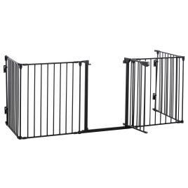 Jackson Stair Gate Dog Pens Pet PlayPen 5-Panel Freestanding Fireplace Christmas Tree Metal Fence Stair Barrier Room Divider with Door - Black