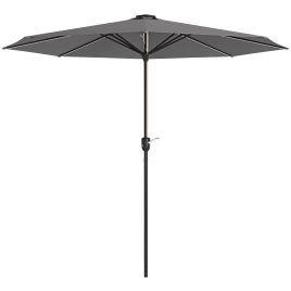 Garden Parasol with LED Lights, Solar Charged Patio Umbrella with Crank Handle, for Outdoor, Charcoal Grey