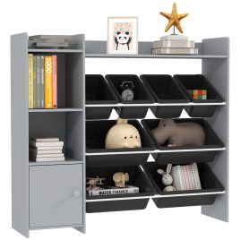 AIVAGO Toy Storage Unit with 8 Removable Bins, Storage Shelves, Cabinet, Grey
