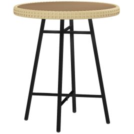 PE Rattan Side Table Natural Wood Finish