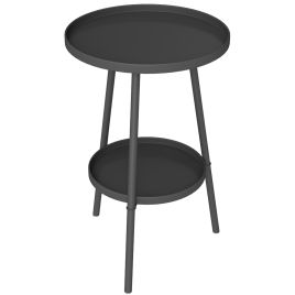 SUNVISTA Round Garden Table, 2-Tier Small Side Table, Metal Patio Table Coffee Table Dining Table for Porch Deck Balcony, Black