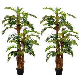 Set of 2 Artificial Plant Tropical Palm in Pot, Fake Plants for Home Indoor Outdoor Decor, 150cm, Green