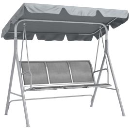 Metal Garden Swing Chair, 3-Seater Swing Seat, Patio Hammock Bench Canopy Lounger, Light Grey
