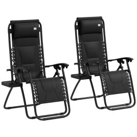 SUNVISTA Zero Gravity Lounger Chair Set of 2, Folding Reclining Patio Chair with Padded Seat, Cup Holder, Black