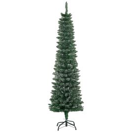 Debbie 5.5FT Artificial Snow Dipped Christmas Tree Xmas Pencil Tree Holiday Home Indoor Decoration with Foldable Black Stand Green