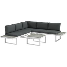 4 Pcs Patio Garden Set w/ 5-Level Recline Corner Sofa, Garden Lounge Sectional Conversation Sofa Set w/ Cushions, Coffee Table, White