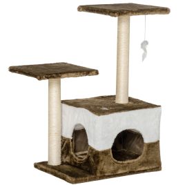 Cat Tree Tower Kitten House Scratching Posts with Condo Perch Interactive Mouse Toy, 45 x 33 x 70 cm, Brown
