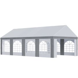 8 x 4m Galvanised Party Tent, Marquee Gazebo with Sides, Eight Windows and Double Doors, for Parties, Wedding and Events