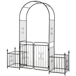 SUNVISTA Metal Garden Arbor Arch with Double Doors, 2 Side Planter Baskets, Climbing Vine Frame, Black