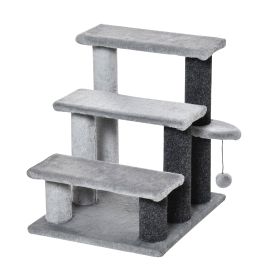 Shelley 3-step Pet Stairs with Scratching Posts and Toy Ball for Small Dogs - Grey