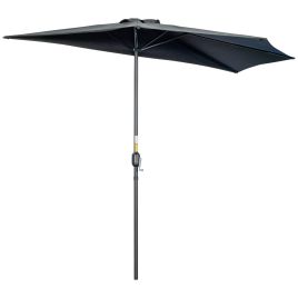 3M Half Parasol Semi Round Umbrella Patio Metal Frame Crank Handle for Balcony-- NO BASE INCLUDED, Black