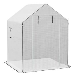 Greenhouse Cover Replacement Walk-in PE Hot House Cover with Roll-up Door and Windows, 140 x 143 x 190cm, White