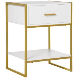 Bedside Table - MODERN Nightstand White and Gold 40cm