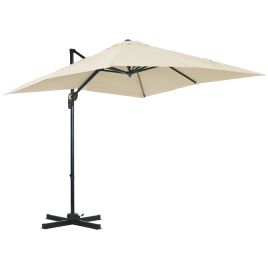 2.5 x 2.5m Patio Offset Parasol Umbrella Cantilever Hanging Aluminium Sun Shade Canopy Shelter 360deg Rotation w/Crank Handle, Cream White