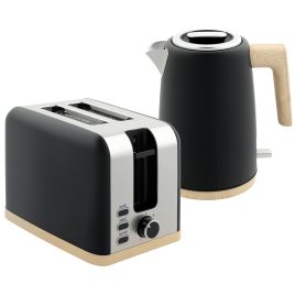 HERON Kettle and Toaster Set, 1.7L 3000W Fast Boil Kettle & 2 Slice Toaster Kitchen Set with 7 Level Browning Controls, Defrost, Reheat, Black