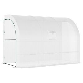 Outdoor Walk-In Greenhouse, Plant Nursery with Zippered Doors, PE Cover and 3-Tier Shelves, White, 300 x 150 x 213 cm