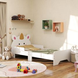 ZONEKIZ Toddler Bed, Kids Bedroom Furniture Unicorn Design for 3-6 Years Old, 143 x 74 x 67 cm, White